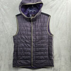 Lululemon Robert Geller Vest Mens Medium Purple Gray Reversible Hooded PrimaLoft